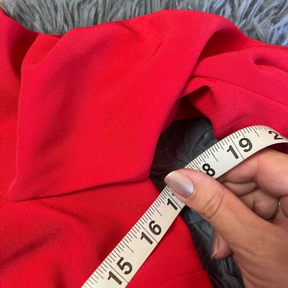 Antonio Melani Cherry Red Francine Square Neck Long Ruched Sleeve Dress Size 6 - Picture 4 of 6